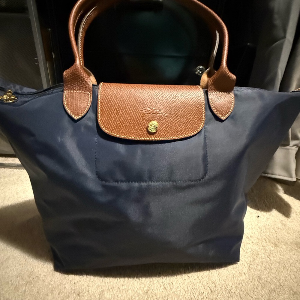 Longchamp Classic Blue and Tan Tote